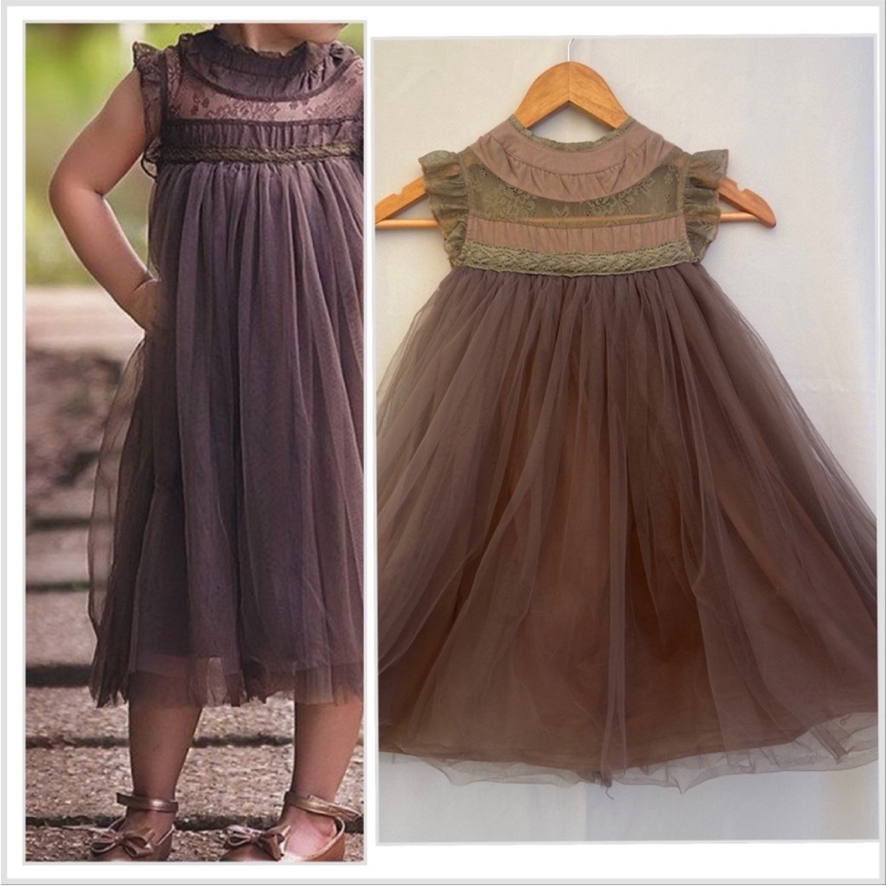 Elegant Brown Tulle Kids Dress